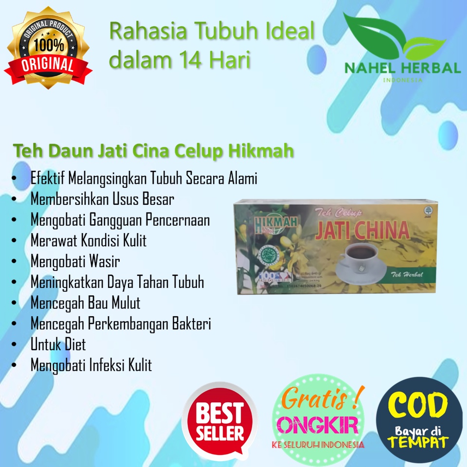 Promo Gratis Ongkir - COD Teh Celup Pelangsing Daun Jati Cina Original 100% Alami BPOM - Obat Diet P