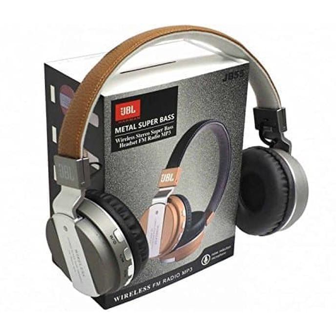 termurah jb55 super bass leather headphone jbl bluetooth / wireless headset garansi