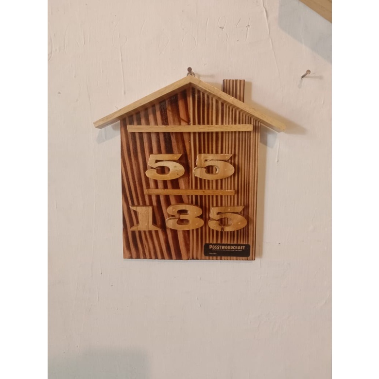 POSST gantungan nomor rumah kayu pinus jati belanda