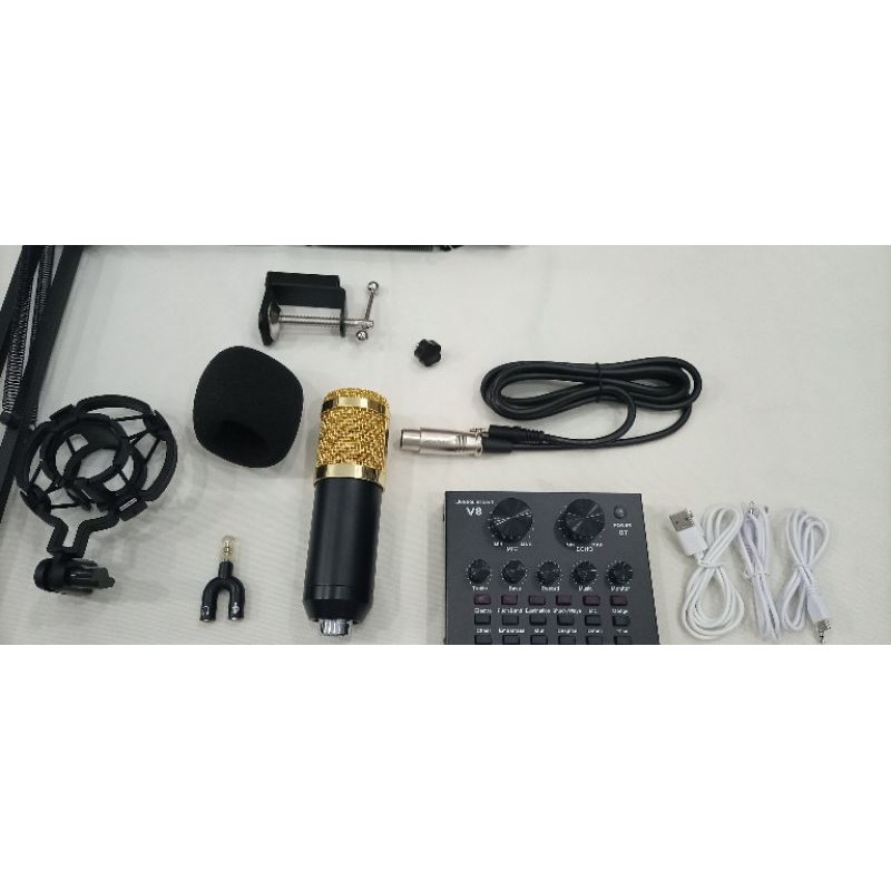 Paket Rekaman Karaoke Smule Mic BM800 Soundcard V8 Stand Microphone BM 800 Full set VLOG Recording