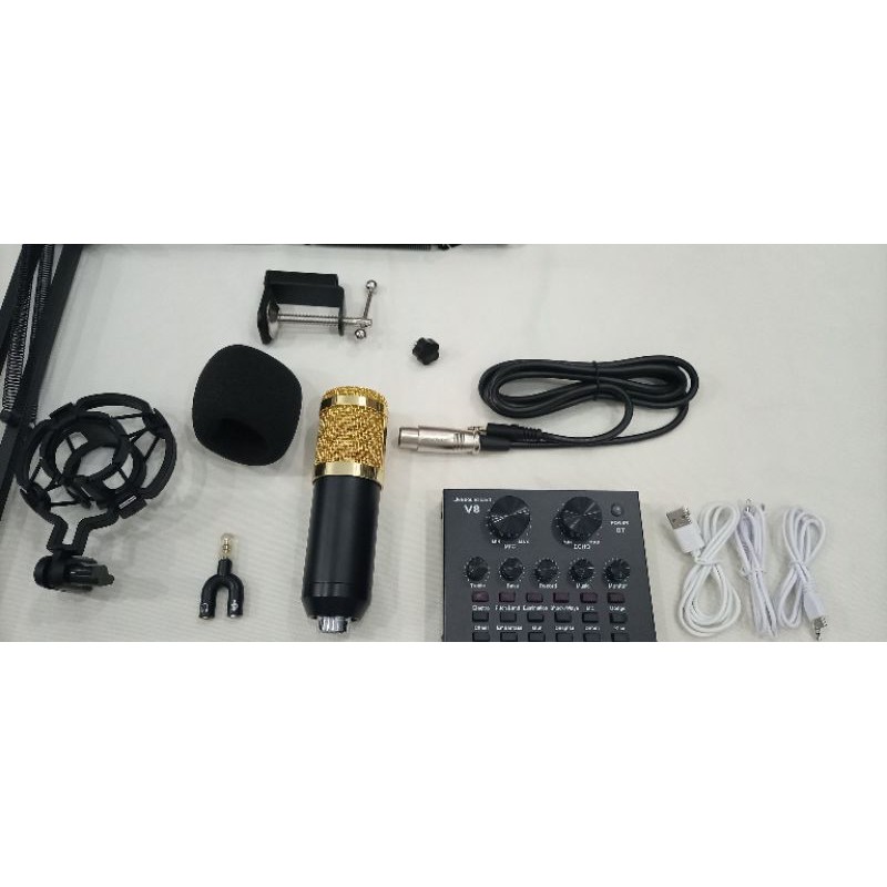 Paket Rekaman Karaoke Smule Mic BM800 Soundcard V8 Stand Microphone BM 800 Full set VLOG Recording