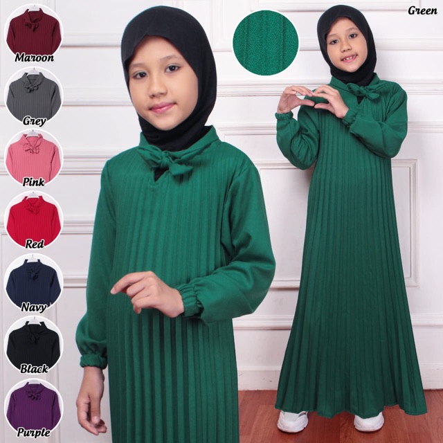 GAMIS PLISKET ANAK MOSCREPE MAXY DRESS PLISKET PRISKET PLEATED LONGDRESS MAXI LEBARAN 8 WARNA