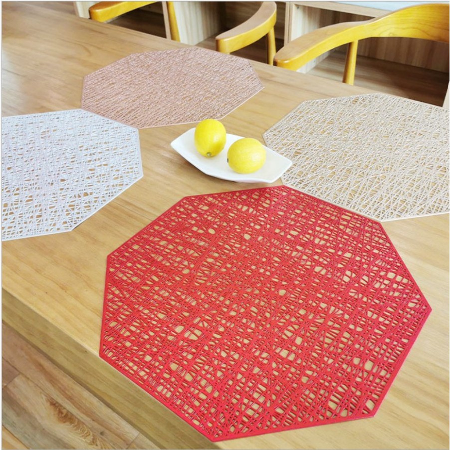 PVC Octagon Placemat / Tatakan Piring Alas Meja Makan / Tahan Panas / Dekorasi / Berkualitas