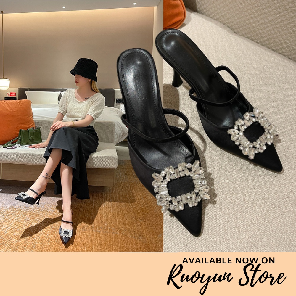 RYS - Square Rhinestone Sepatu Heels Fashion Wanita Pesta / Casual - Ori Import