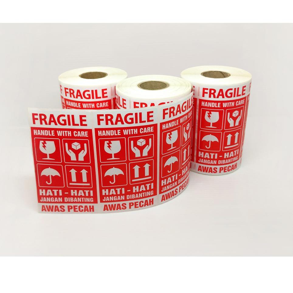 

Terkini Stiker Label Fragile Handle With Care Sticker Hati-Hati Awas Pecah 9.5 x 5 Cm (1 Roll/ 500 p