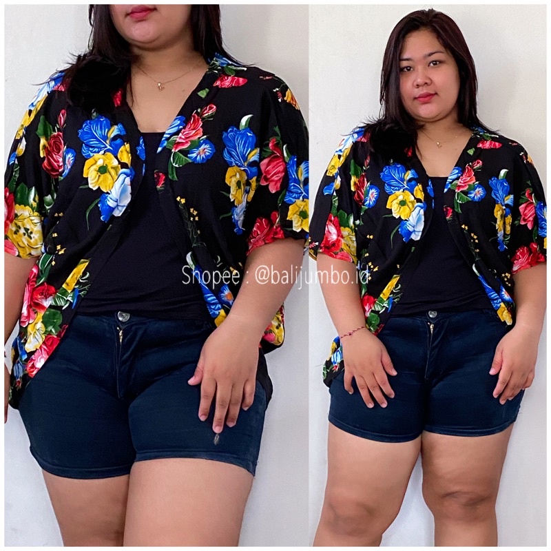 OUTER OUTERWEAR CARDIGAN FLORAL LD 130CM JUMBO BIG SIZE XXL RAYON MOTIF BUNGA TROPICAL BALI