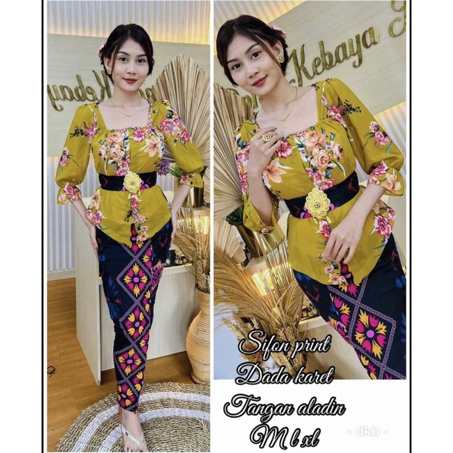 Kebaya bali sabrina sifon print bunga lengan kerut