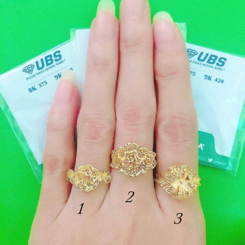 Cincin edelweiss bunga dan bulu merak, pita UBS kadar 375 8K