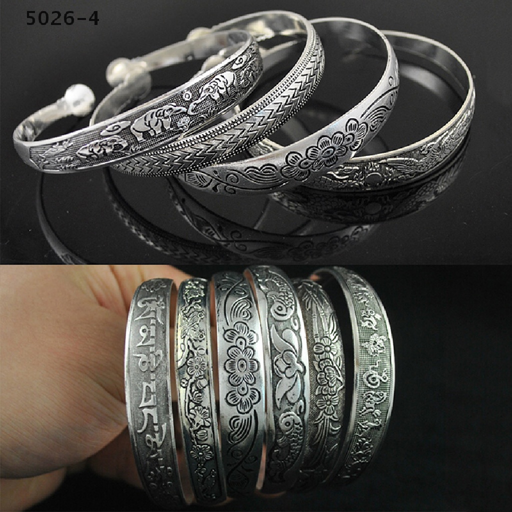 5026-4 Retro Opening  Bracelet Jewelry Vintage Tibetan Silver Totem Carved Bangle Cuff 5026-4