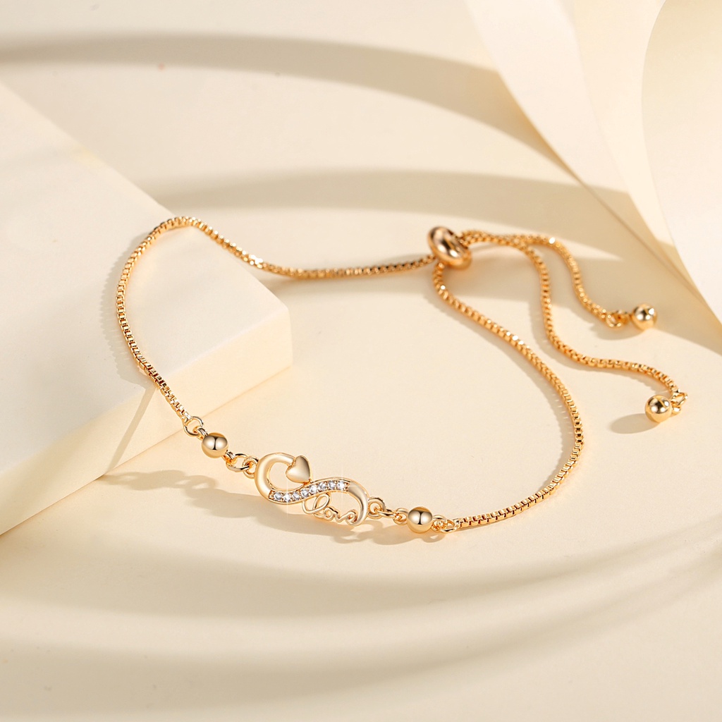 Y765 Gelang Kristal Wanita Gold Bangle Adjustable Gelang Titanium Steel Lapis Emas Anti Karat