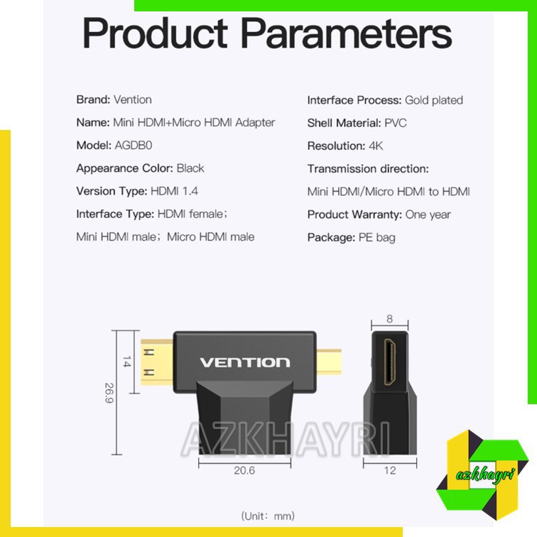 Vention Adapter Converter Mini Micro HDMI to HDMI untuk TV Proyektor Kamera