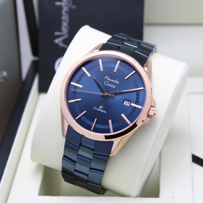JAM TANGAN PRIA ALEXANDRE CHRISTIE 8652 AC8652 BLUE ROSEGOLD ORIGINAL