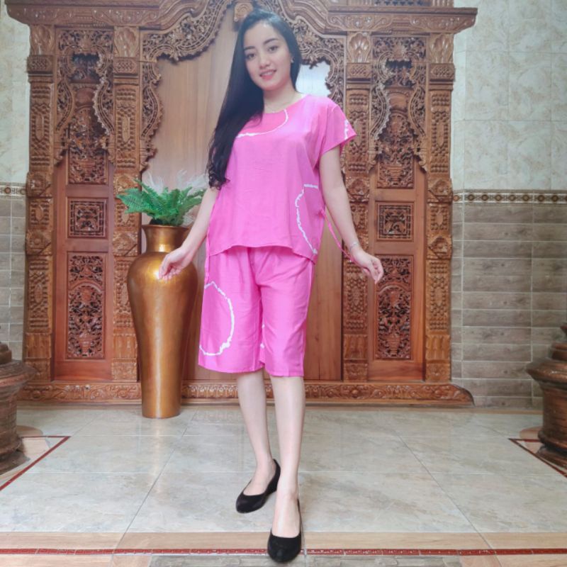 PIYAMA BALI - PIYAMA PENDEK - MOTIF JEPUN-Shibory Pink