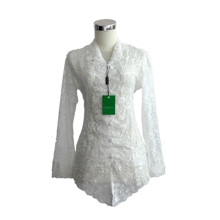 Kebaya Modern Brokat Panjang Putih 802