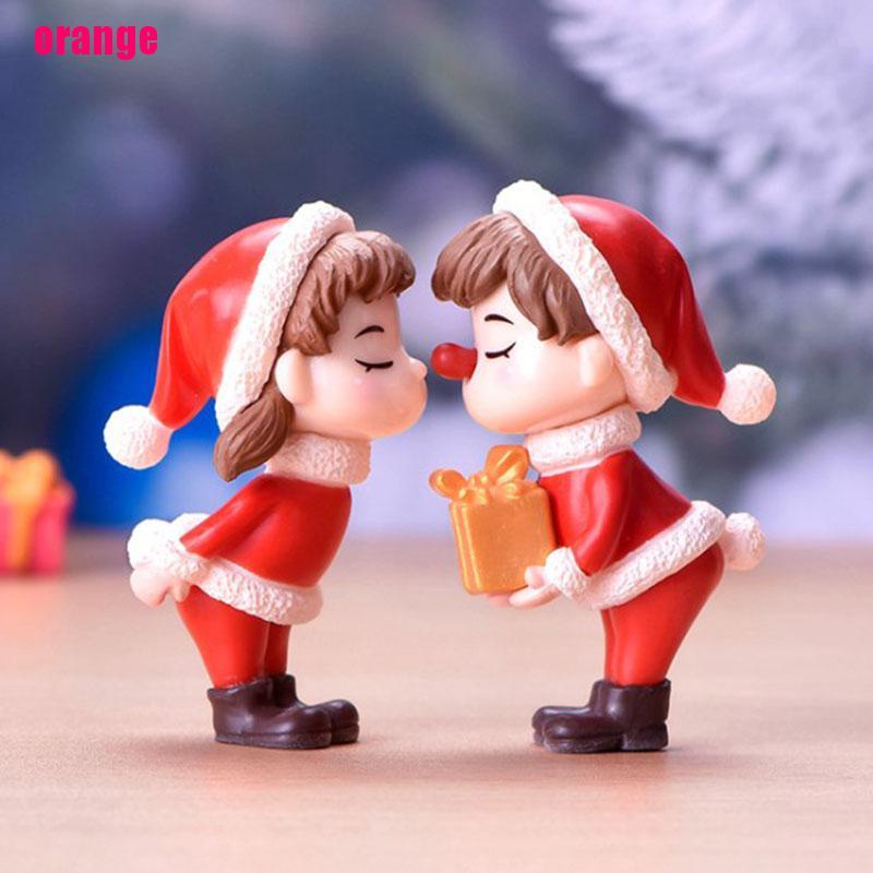 (Happy) 2pcs / Set Boneka Pasangan Mini Bahan Resin Untuk Dekorasi Natal