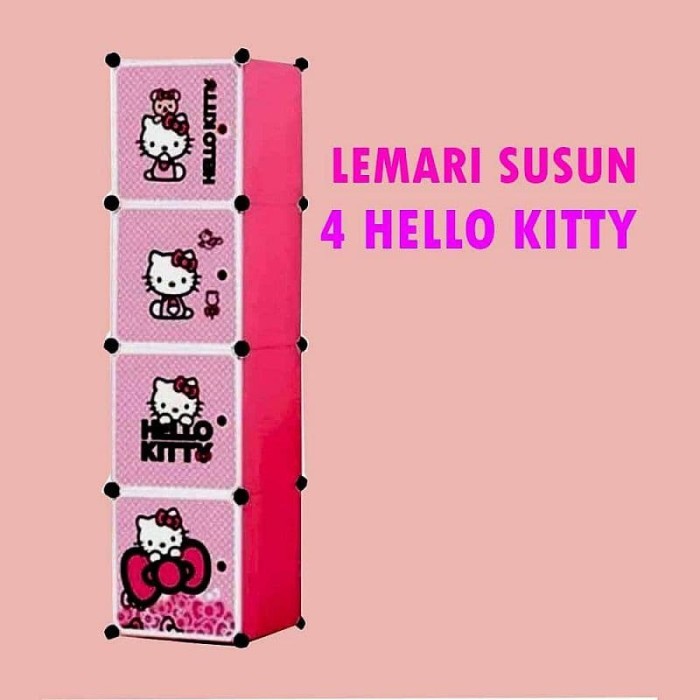 Berat 3kg!!! Lemari 4 Susun Plastik HK Pink Lemari Pintu Lipat Hello Kitty Doraemon