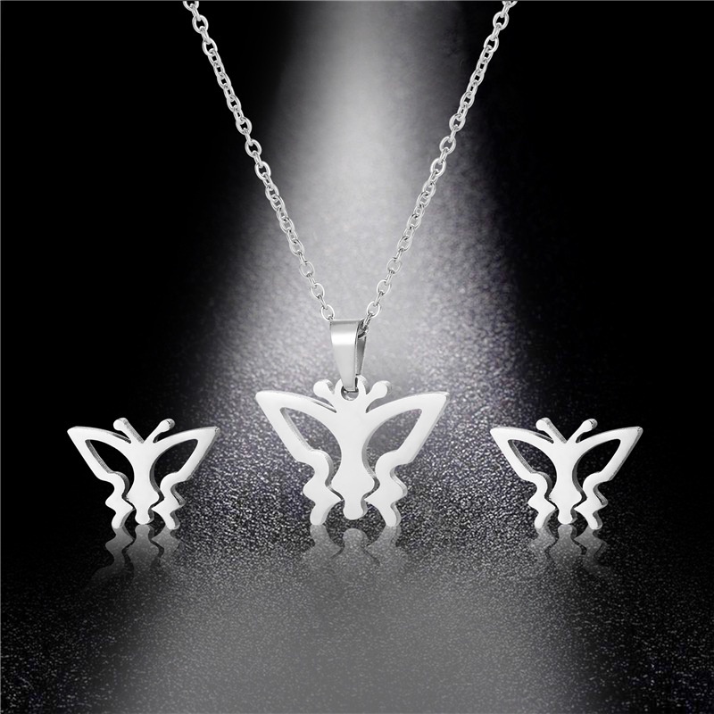 Singapura l butterfly liontin kalung dan anting-anting dalam wanita stainless steel niche design onl