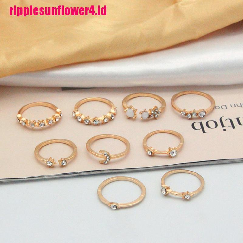 9pcs / set Cincin Buku Jari Aneka Bentuk Gaya Bohemia Untuk Wanita