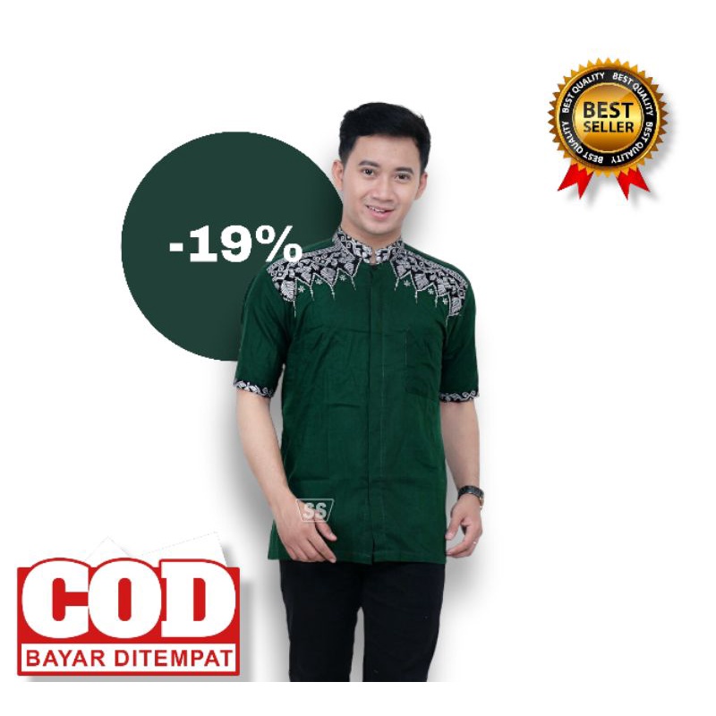 KOKO HIJAU BOTOL SYUBANNUL MUSLIMIN GUZ AZMI • BAJU KOKO PRIA AZZAHIR BAHAN KATUN BORDIR RANTAI SILV