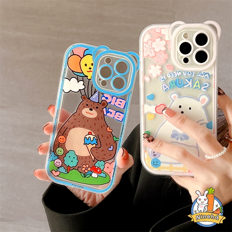 Soft Case Silikon Transparan Motif Beruang Untuk iPhone 13 12 11 Pro Max X Xr Xs Max SE 2020 8 7 6 6s Plus