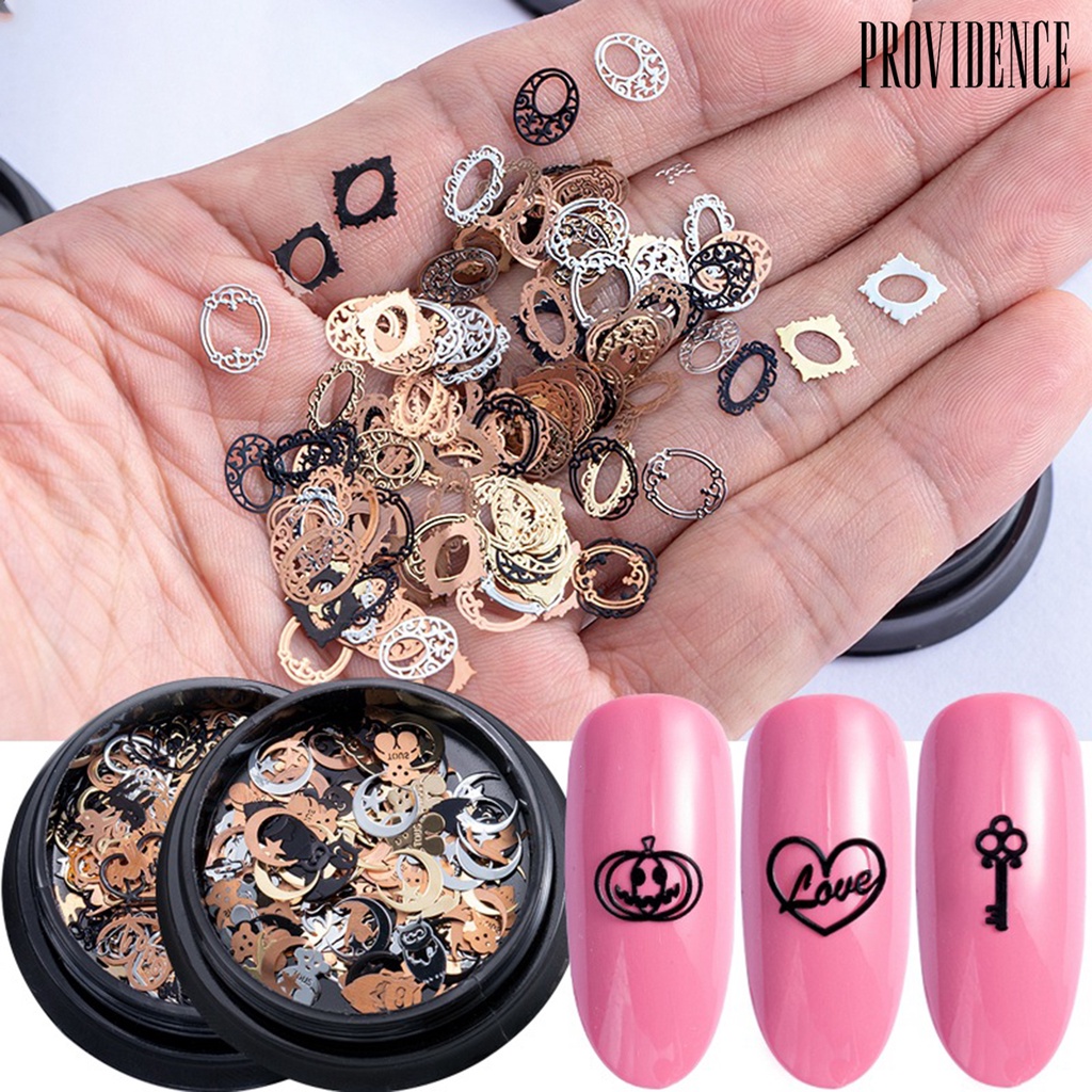 Providence 120Pcs/Box Halloween Style Nail Flake Hollow Design Metal Manicure Metal Decals Sequins Metallic Art Decoration for Female