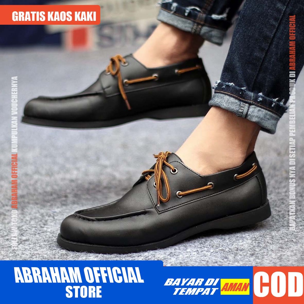 ABRHM x CLAS Sepatu Formal Pria Sepatu Casual Pria Kulit Pu Sepatu Pria Casual Sepatu Kasual Cowok / Cowo Oxford Kerja Kantor Kuliah Kondangan Gaya Keren Kekinian Original Murah Terlaris