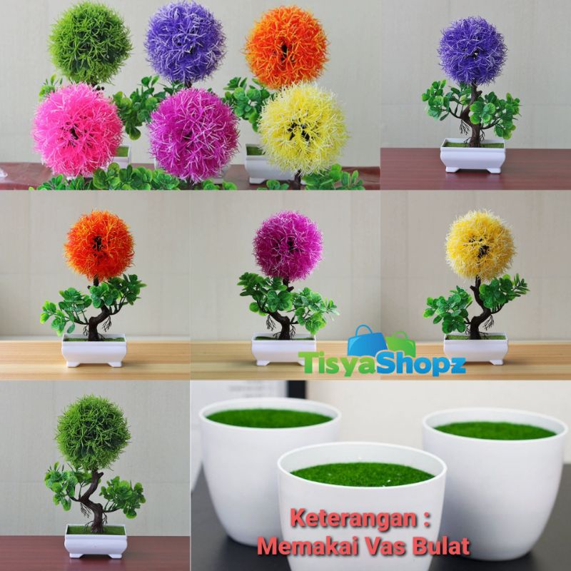 Bunga Snapdragon Bulat / Bonsai Bunga Plastik (Include Vas Bulat Putih)
