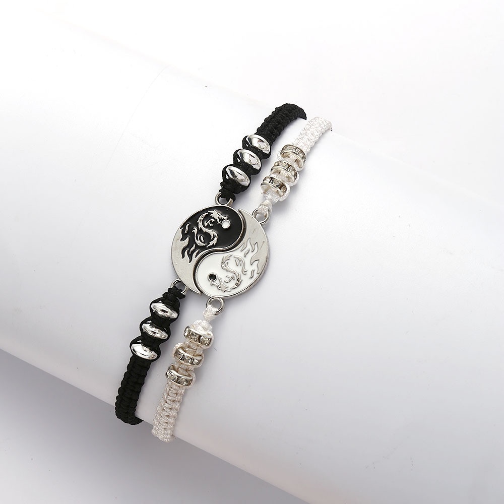 2Pcs Naga Totem Tai Chi Gosip Tenunan Tangan Pecinta Pasangan Gelang untuk Pria dan Wanita Dapat Disesuaikan