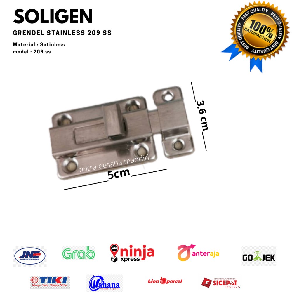 SOLIGEN Grendel SLOT pintu kamar mandi 2 inch stainless