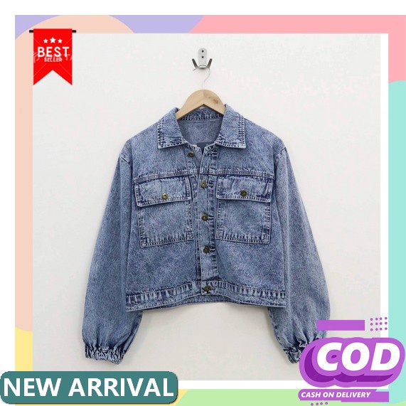 Jaket Jeans Off White Station Terbaru Kekinian Bahan Tebal Wanita Korean Style - Jaket Wanita Korea 