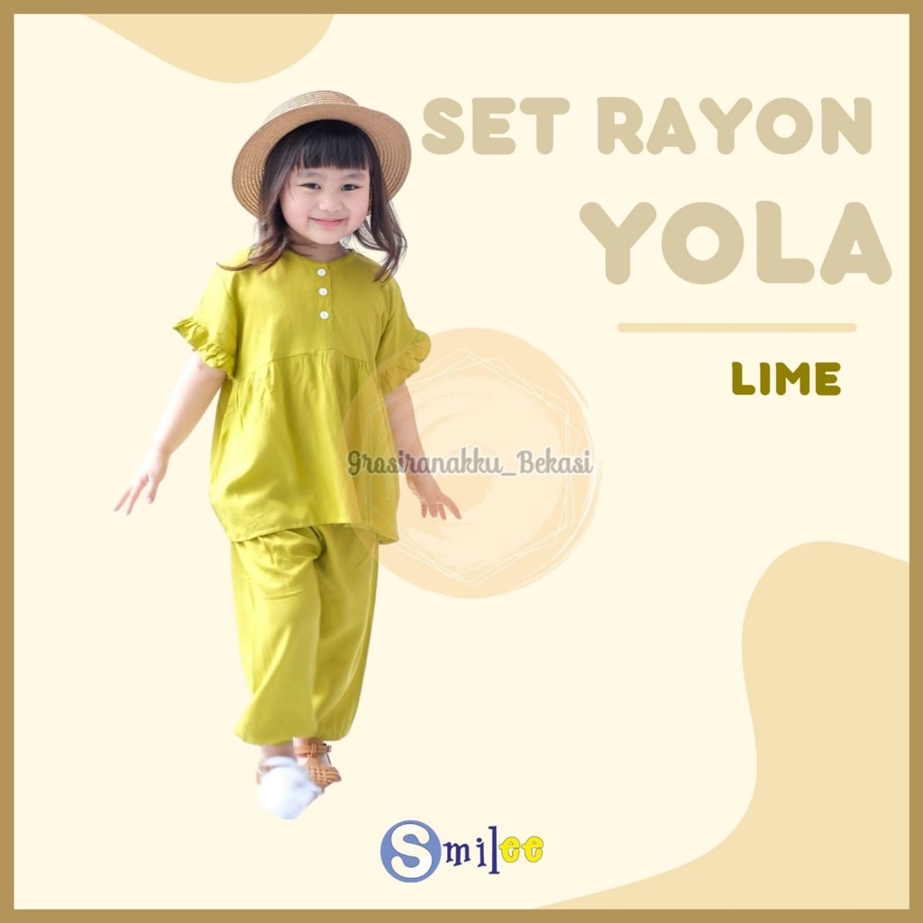 Setelan Anak Rayon Polos Smilee Yola Warna Lime Size 1-5Tahun