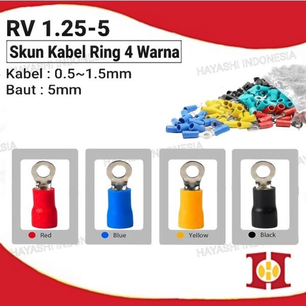 Terminal Kabel Sekun Skun Ring O Bulat Cable Lug Isolasi RV 1.25-5 (100pc)