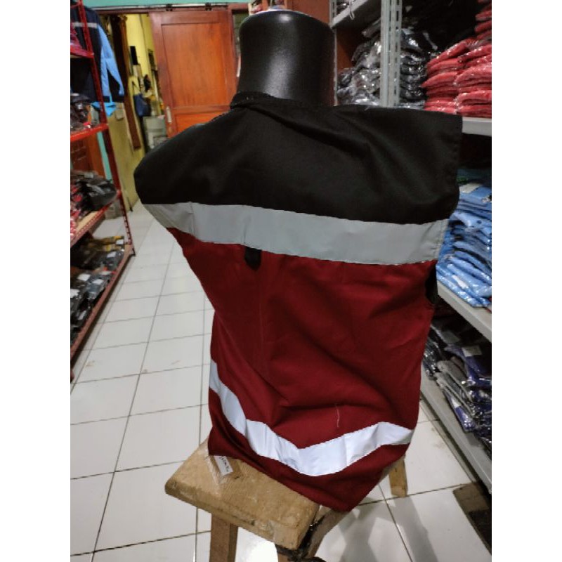 ROMPI SAFETY FREE LOGO K3 BENDERA BAHAN KAIN DRILL MERAH KOMBINASI HITAM