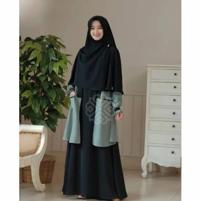 [BUYME] ATASAN MUSLIM WANITA SETELAN GAMIS + OUTER BAHAN MOSSCREPE S M L XL ELBINA SET GAMIS OUTER