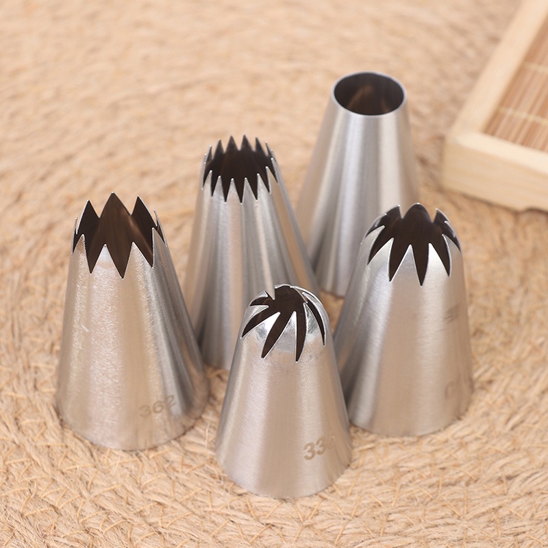 5 Pcs Alat Nozzle Icing Piping Bahan Stainless Steel Ukuran Besar Untuk Baking