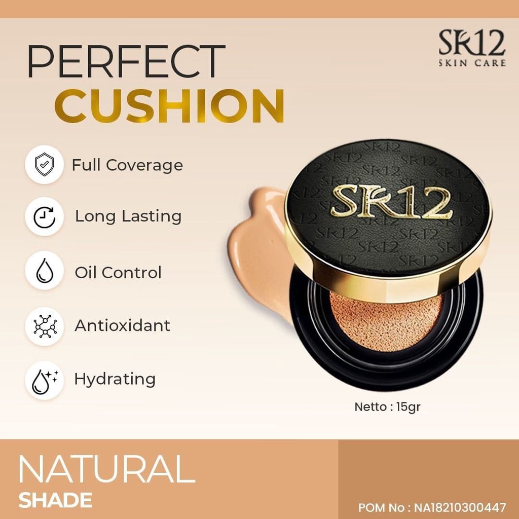 SR12 Perfect Cushion Natural &amp; Ivory 15g Foundation SPF 30 Full Coverage GMP BPOM