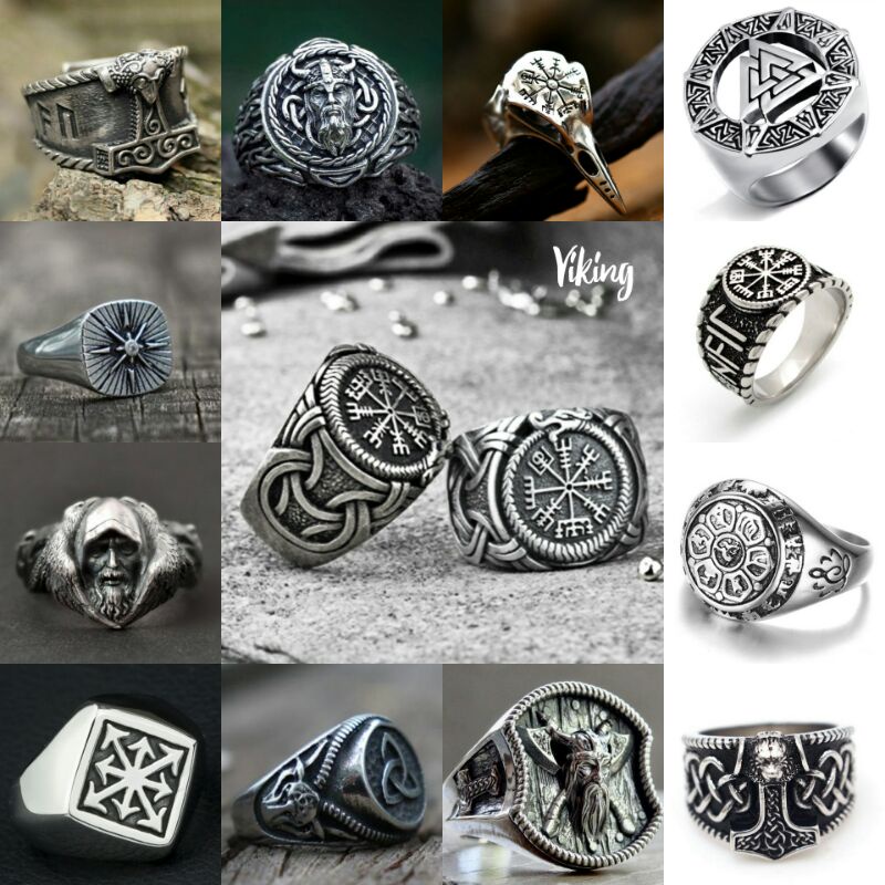 Cincin tengkorak antik pria ring skull punk style men ring viking symbol series