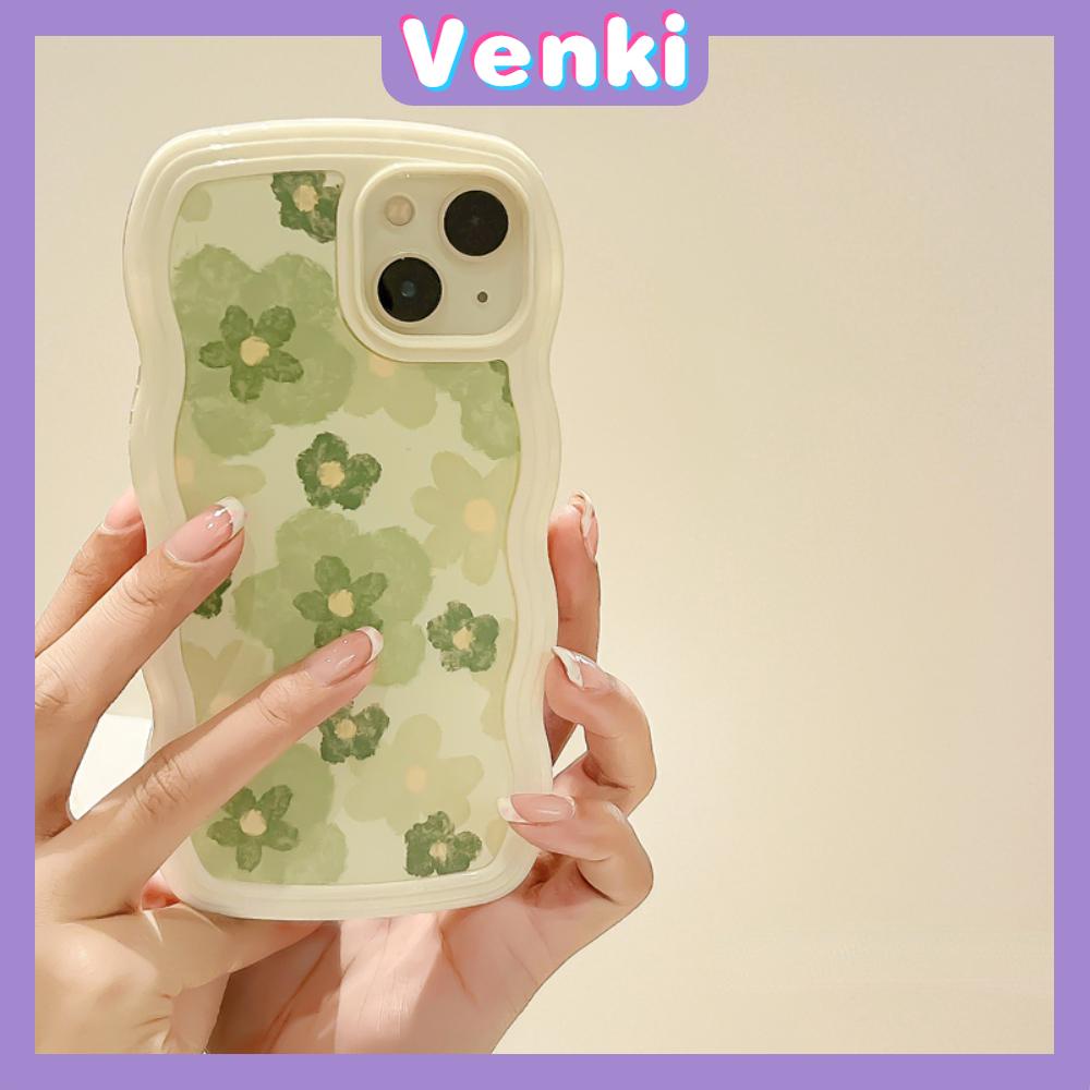 iPhone Case Candy Color Wave 2-in-1 Silicone Soft Case Airbag Shockproof Protection Camera Green Flowers Compatible For iPhone 11 Pro Max 13 Pro Max 12 Pro Max 7Plus xr XS Max