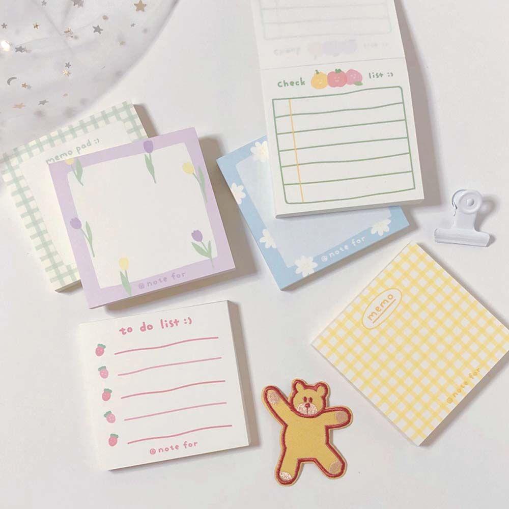 Lanfy Notepad Portable Self-Adhesive Plaid Memo Pad Sticky Label Perlengkapan Kantor Sekolah Tangan Akun Catatan Meninggalkan Kertas Pesan