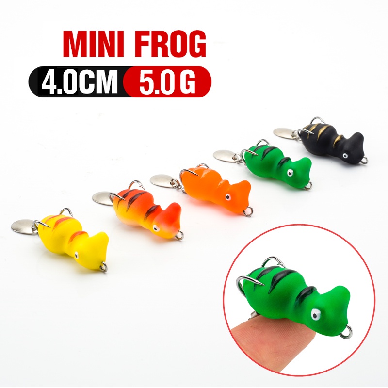 1 Pc Umpan Pancing Soft Bait Bentuk Katak Mata 3D 5 Warna Ukuran 4cm / 5g Dengan Kail Ganda