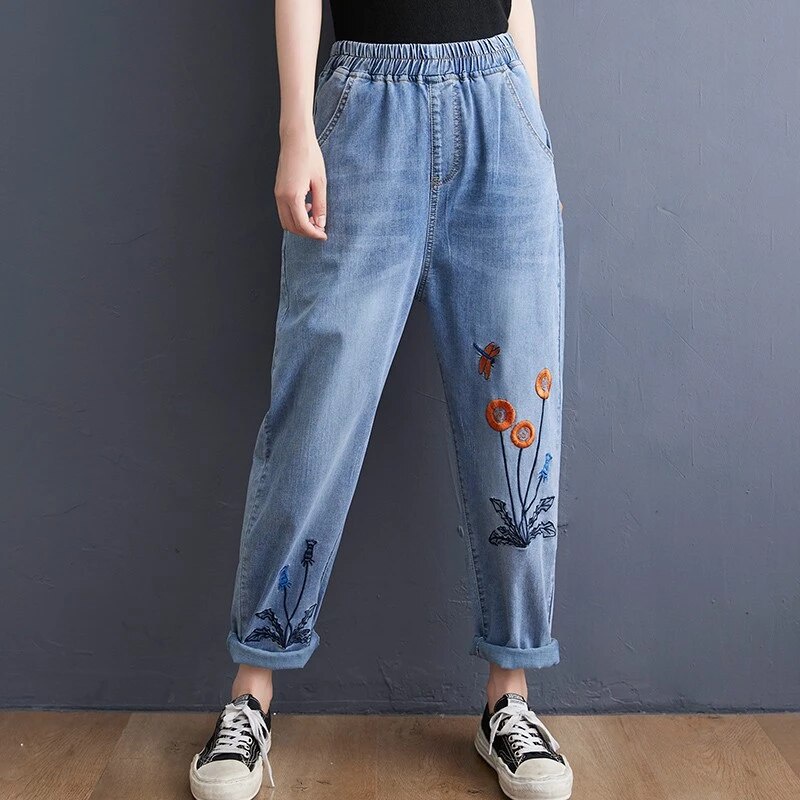 BAGGY JEANS BORDIR KOREAN STYLE KARET MUTER ALL MODEL (BEST SELLER) - KADIN PANTS