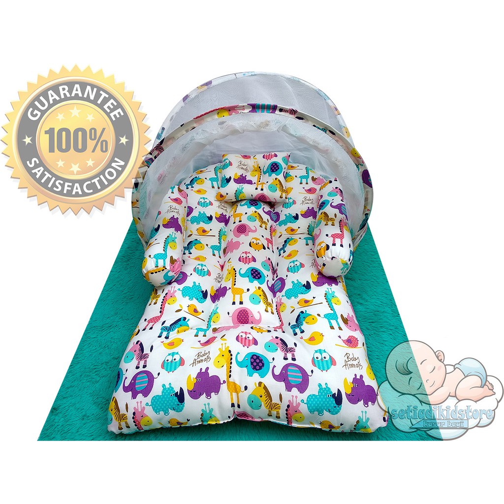 Kasur Bayi Kelambu Set Motif Baby Animals / Tempat Tidur Bayi Karakter / Krodong Bayi/ Kado Bayi