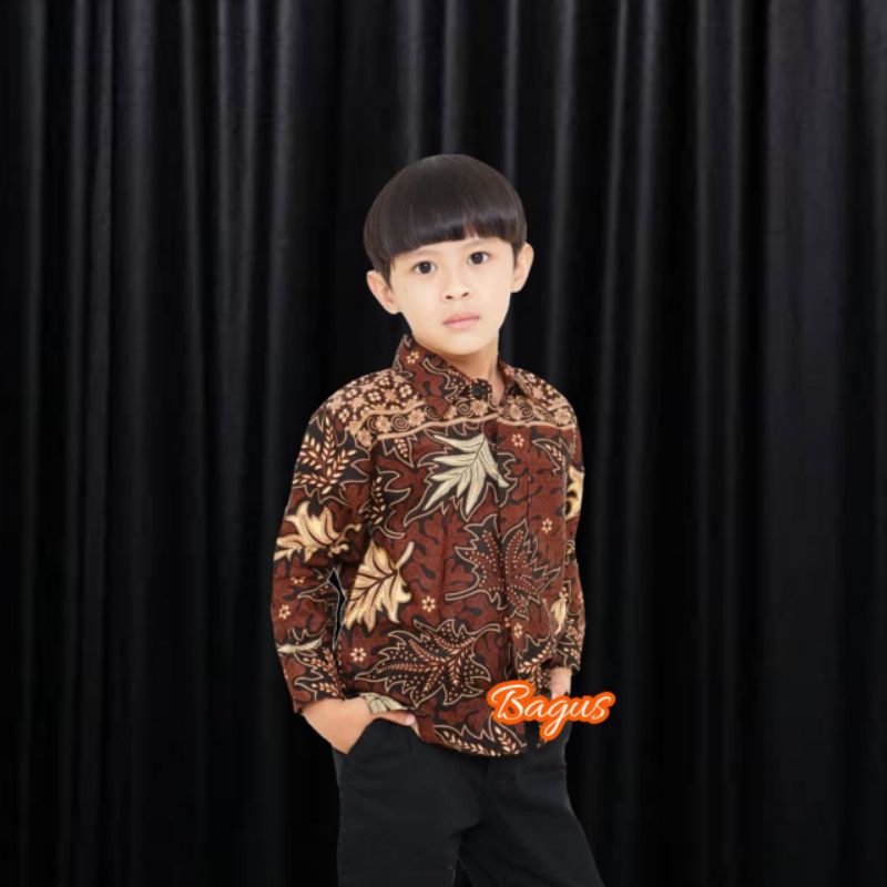 Kemeja Batik Anak Lengan Panjang Baju Batik Anak Laki-Laki Motif Jati