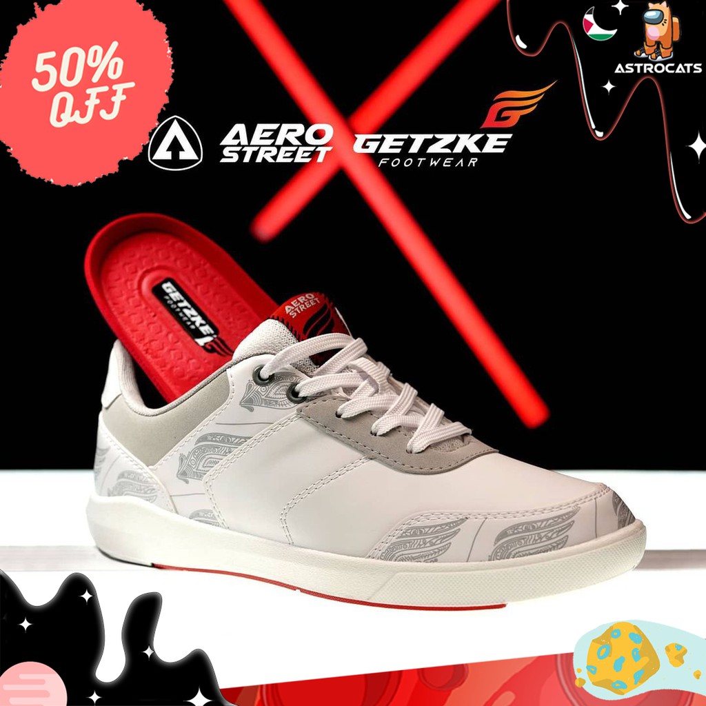 Sneakers Aerostreet X Mr.Getzke Bersinar Putih Abu Muda - Limited Edition