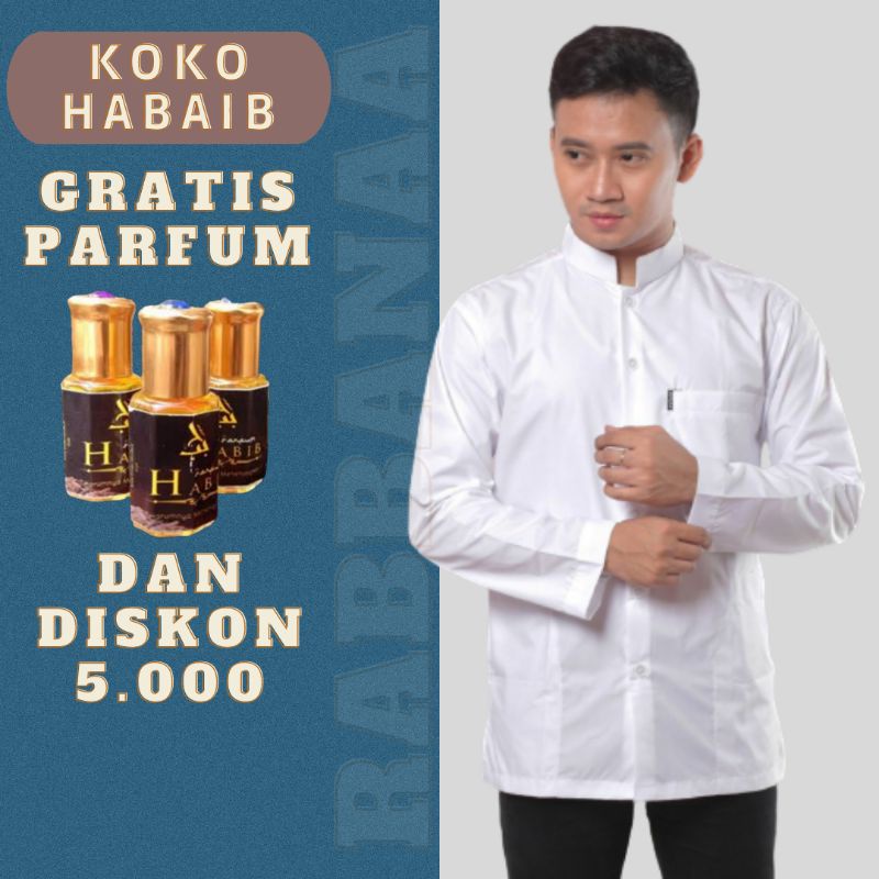 Baju Koko Habaib Putih Polos Lengan Panjang  Baju Koko Haibah Model Ammu