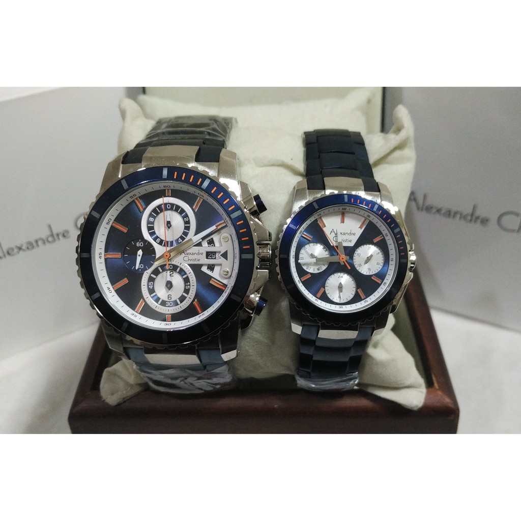 Alexandre Christie AC 6455 Silver Silver Blue Ring Blue Couple Edition