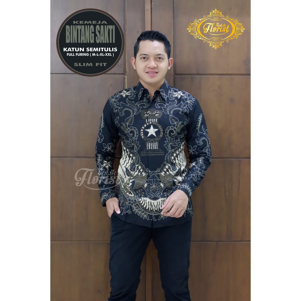 Batik Solo BINTANG SAKTI Kemeja Pria Katun SEMI TULIS Full Furing