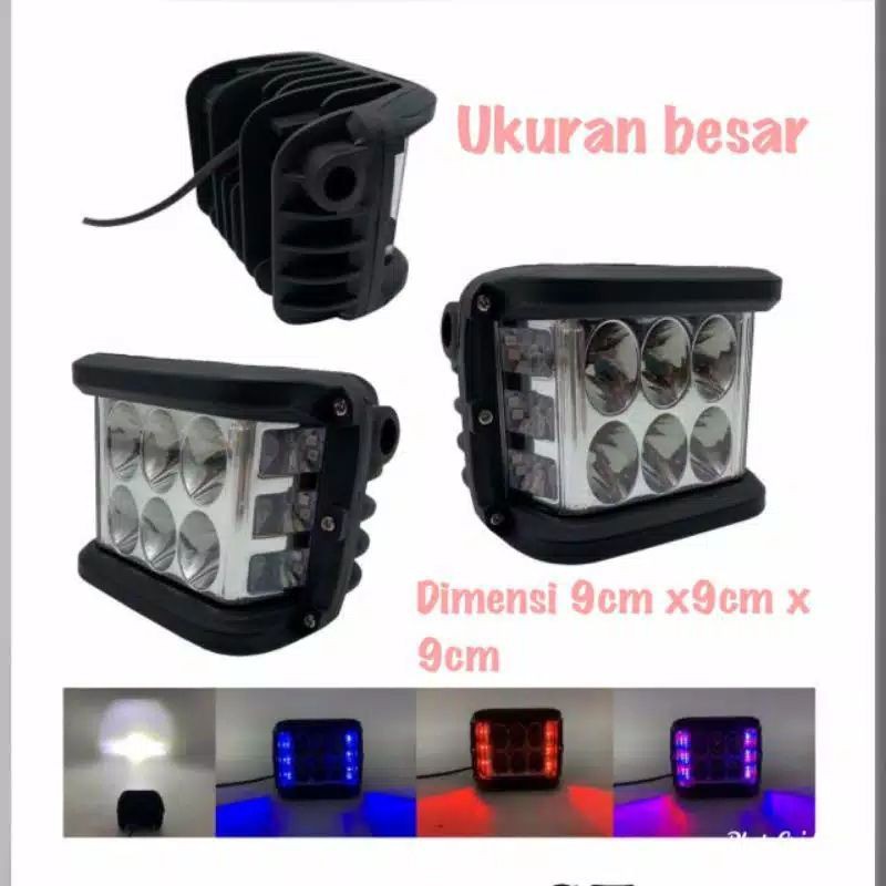 Lampu Tembak Sorot LED CWL 6 Mata BESAR Plus LED Samping Kedip Flash