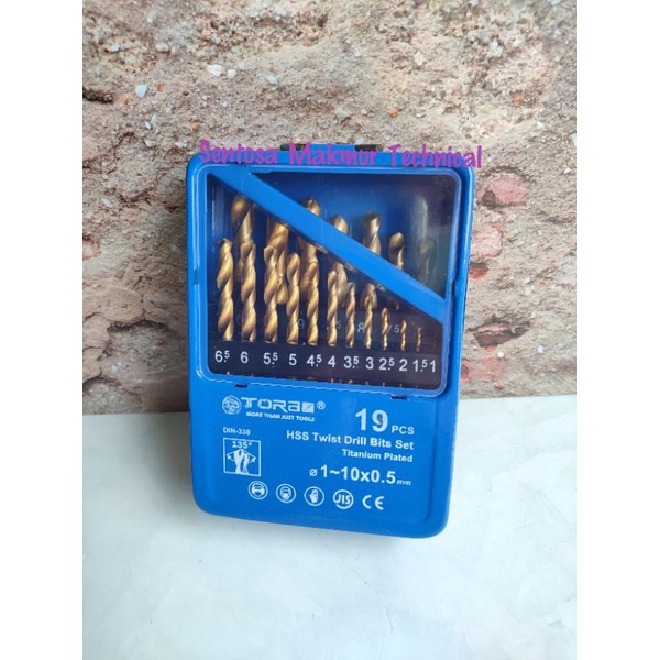 TORA 19 PCS Mata Bor Besi HSS Set Drill Bits 1 - 10 MM 19pcs