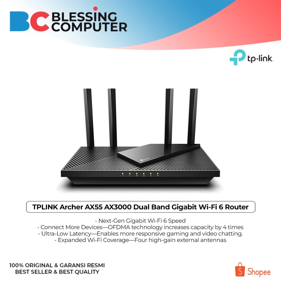 TPLINK Archer AX55 AX3000 Dual Band Gigabit Wi-Fi 6 Router